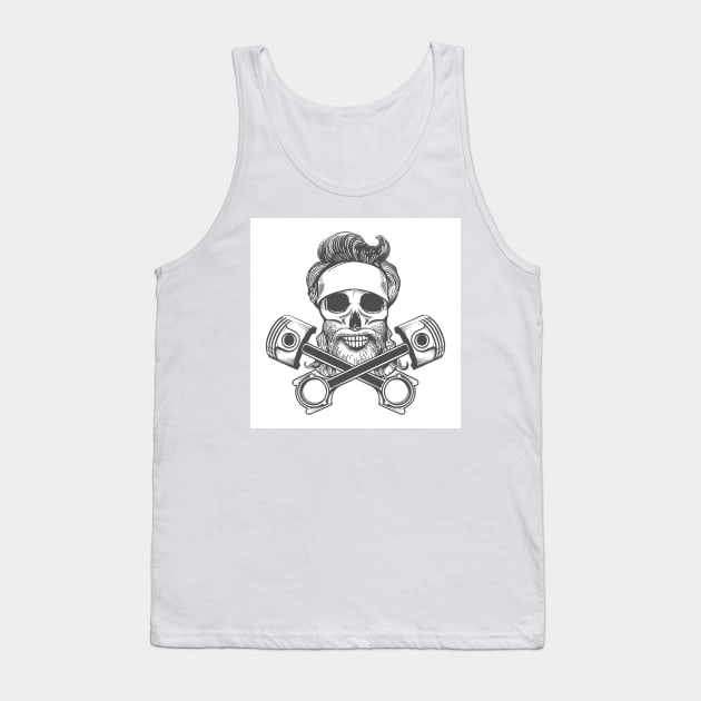 Biker Skull in Bandana and Two Motorcycle Pistons Tank Top by devaleta